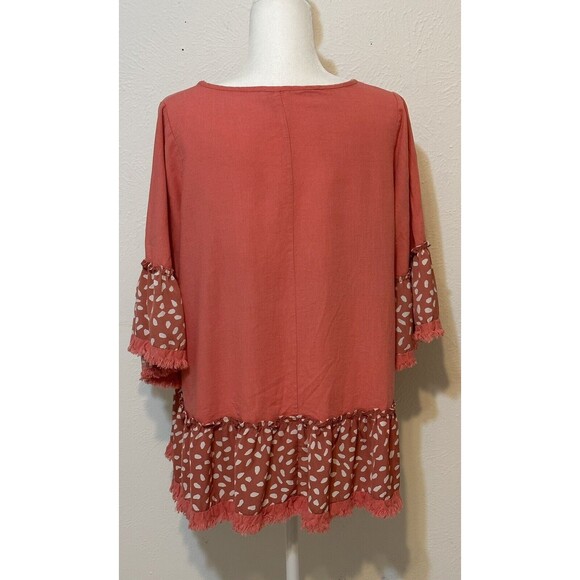 Umgee Size M Linen Blend Mix Media Animal Print Tunic Top Boho Festival - Picture 5 of 9